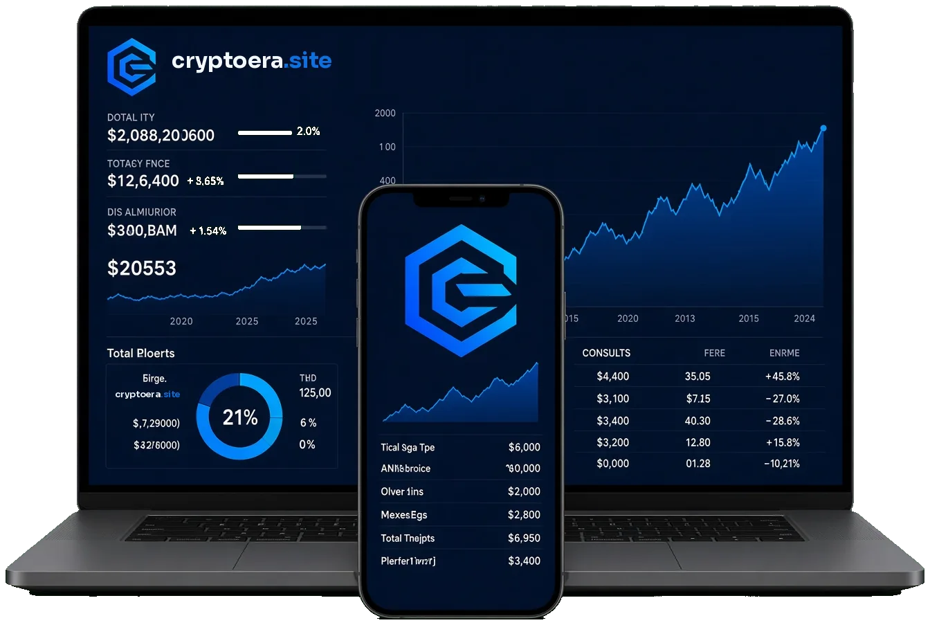 Laptop and phone showing the CryptoEra portfolio